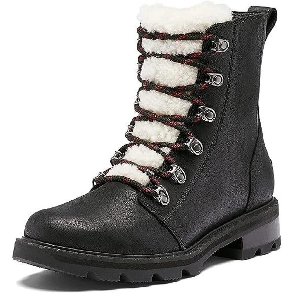 NEW Sorel Women's 5 Lennox Lace Cozy Boots Waterproof Shearling Lug  Black